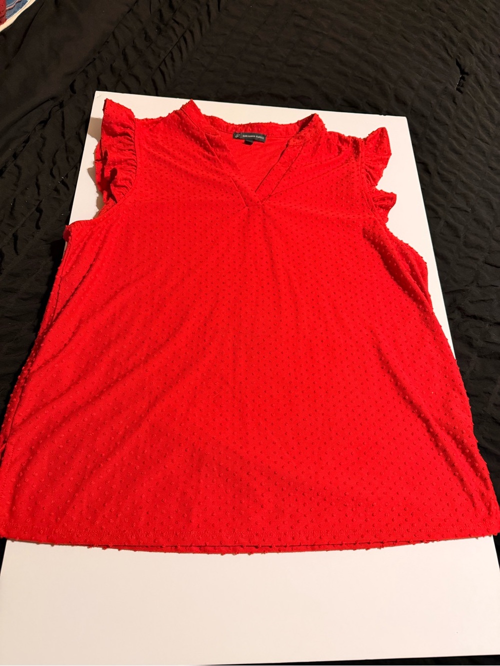 Adrianna Papell Red Ruffled Cap Sleeve V-Neck Top